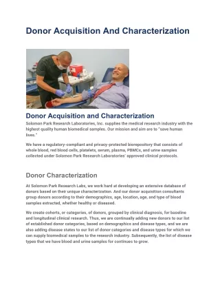 Requirements to Donate Blood, Plasma - Donor Acquisition and Characterization