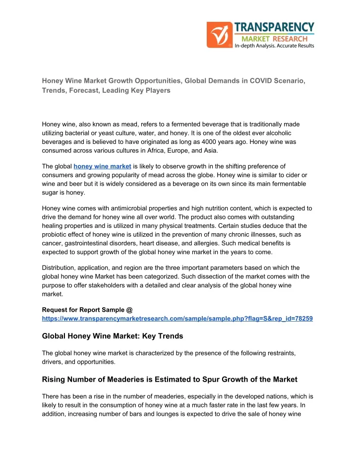 honey wine market growth opportunities global