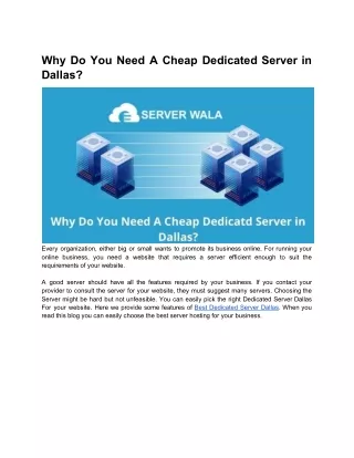 Why Do You Need A Cheap Dedicated Server in Dallas?