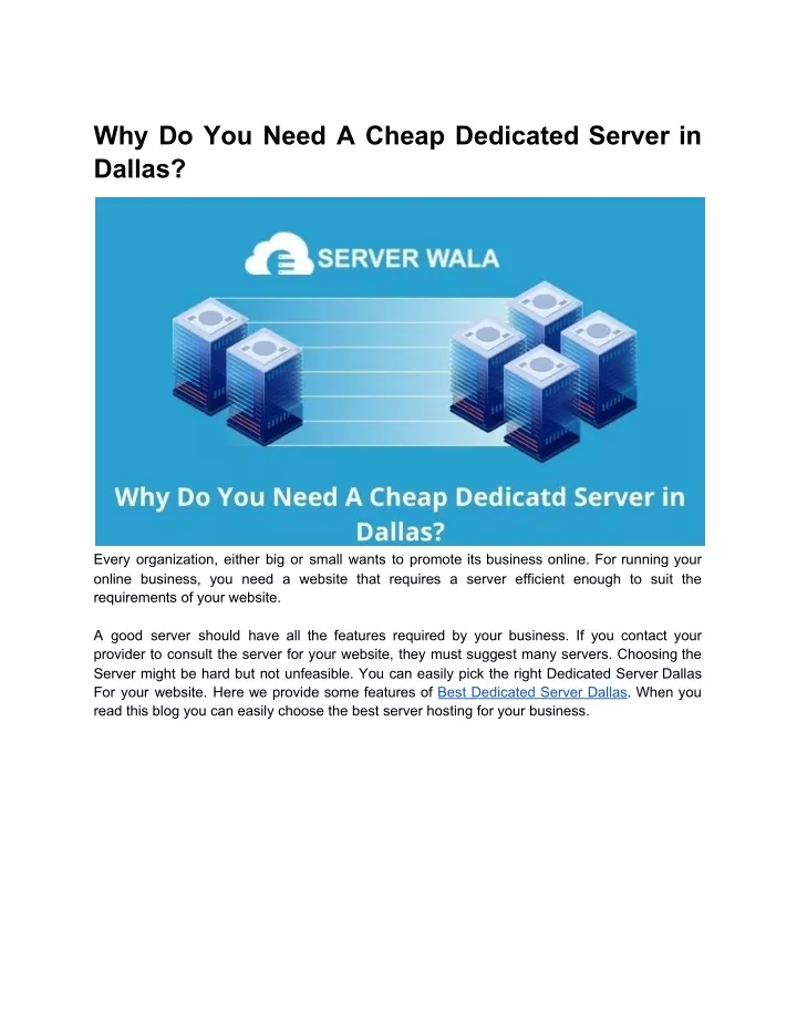 why do you need a cheap dedicated server in dallas