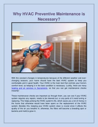 why hvac preventive maintenance is necessary