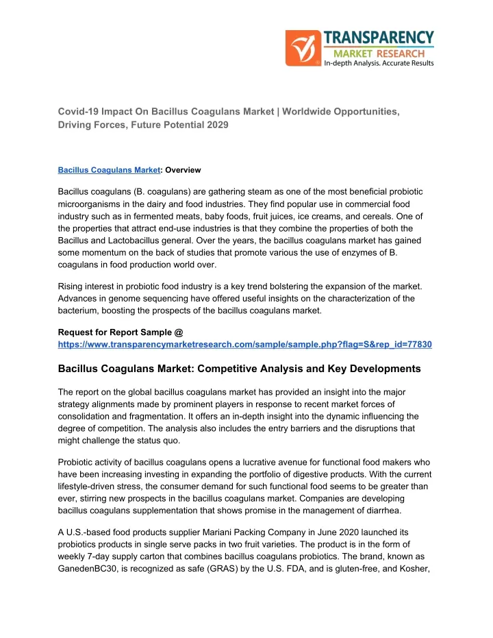 covid 19 impact on bacillus coagulans market