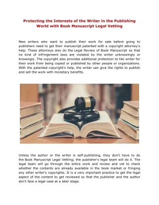 Protecting the Interests of the Writer in the Publishing World with Book Manuscript Legal Vetting
