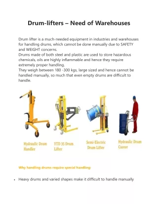 Drum-lifters – Need of Warehouses