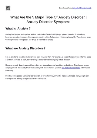What Are the 5 Major Type Of Anxiety Disorder | Anxiety Disorder Symptoms
