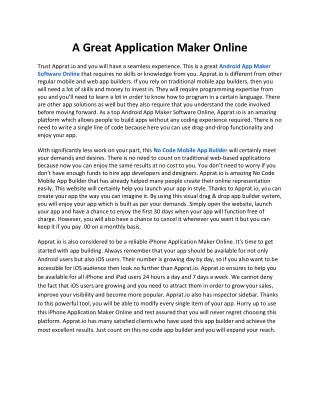 A Great Application Maker Online
