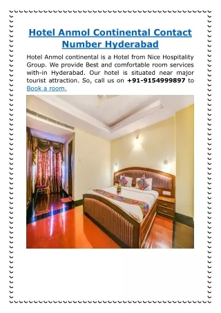 Hotel Anmol Continental Contact Number Hyderabad.