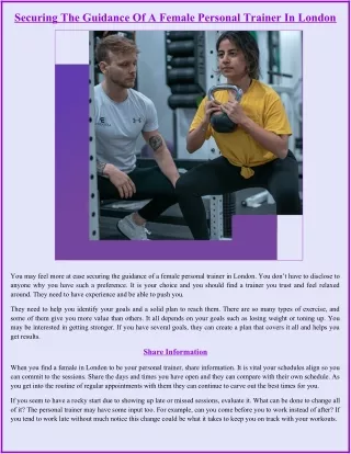 Securing The Guidance Of A Female Personal Trainer In London