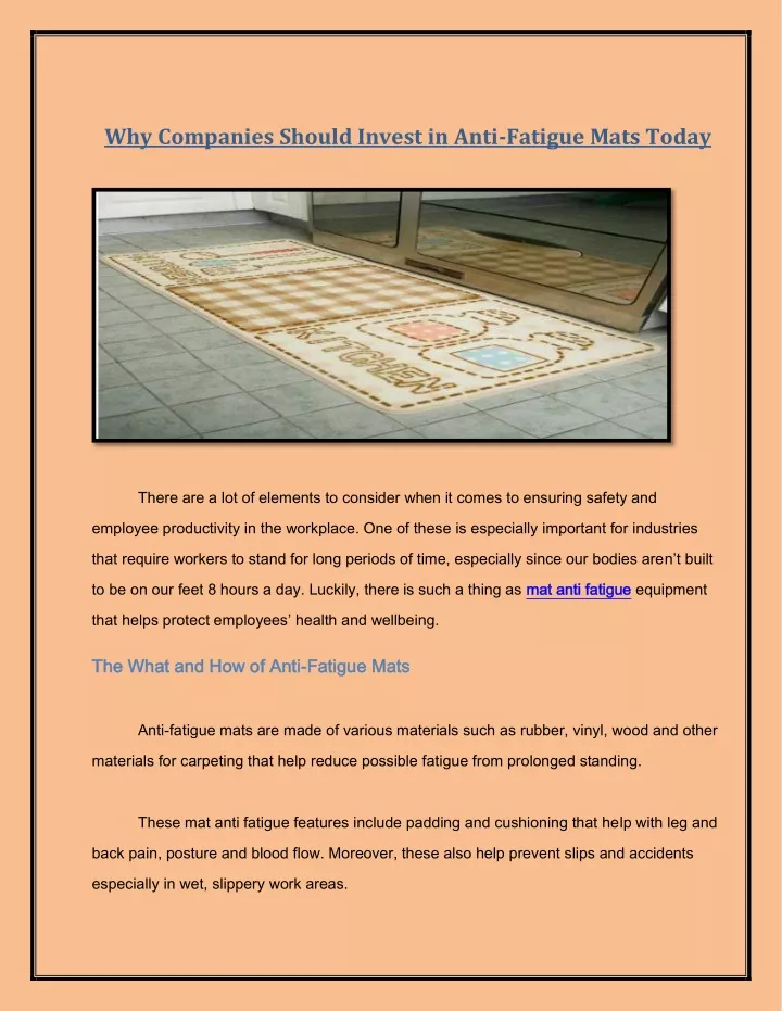 why companies should invest in anti fatigue mats
