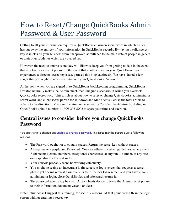 how to reset change quickbooks admin password