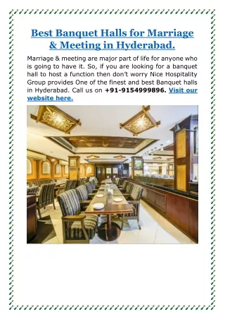 Best Banquet Halls for Marriage & Meeting in Hyderabad.