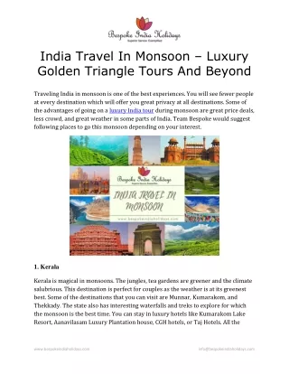 INDIA TRAVEL IN MONSOON – LUXURY GOLDEN TRIANGLE TOURS AND BEYOND