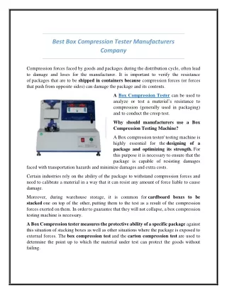 Best Box Compression Tester Manufacturers Company