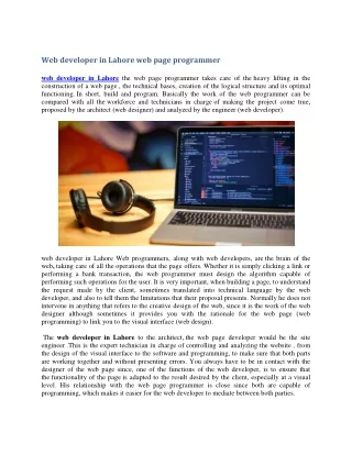 web developer in lahore web page programmer