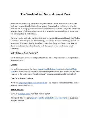 The World of Sab Natural: Sneak Peek