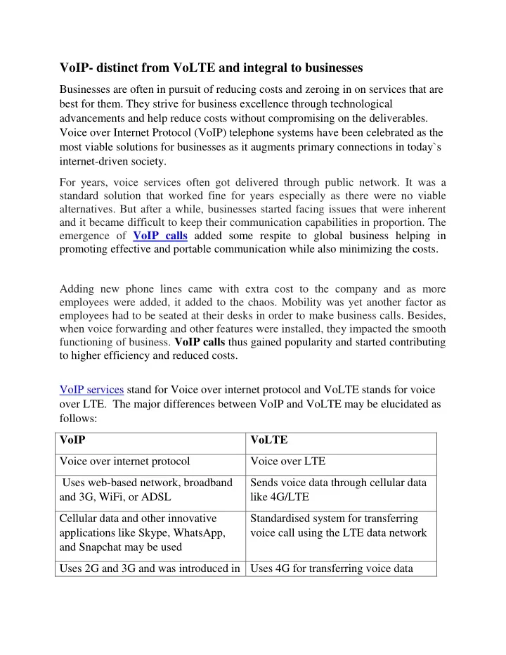 voip distinct from volte and integral