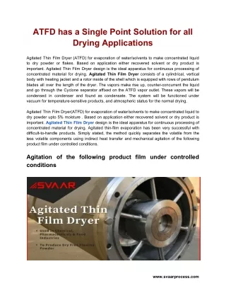 ATFD has a Single Point Solution for all Drying Applications