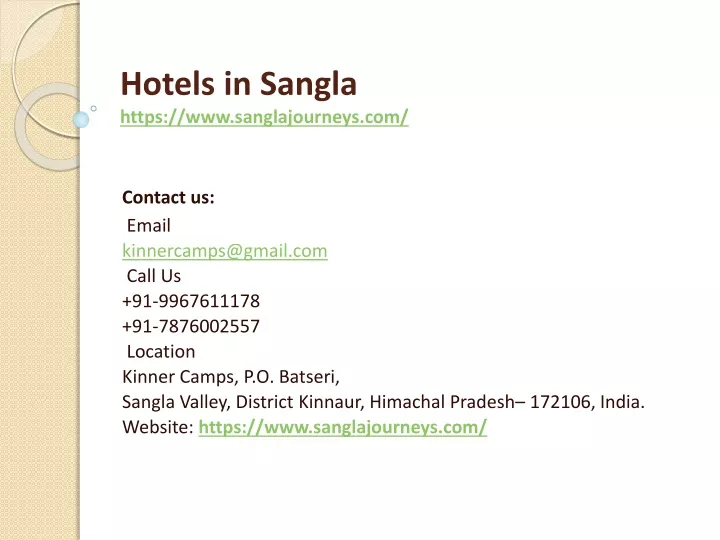 hotels in sangla https www sanglajourneys com