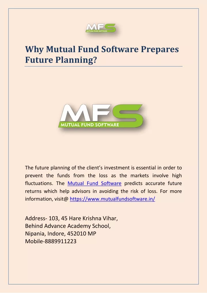 why mutual fund software prepares future planning