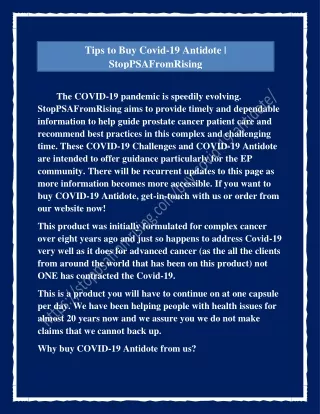 Tips to Buy Covid-19 Antidote | StopPSAFromRising