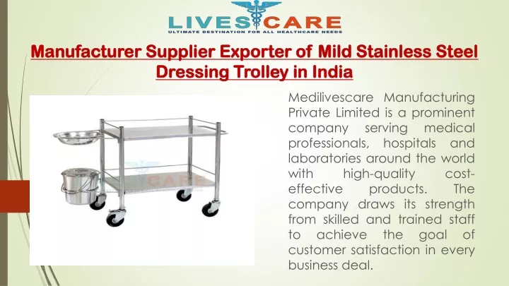 manufacturer supplier exporter of mild stainless steel dressing trolley in india