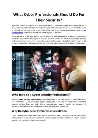 What Cyber Professionals Should Do For Their Security?