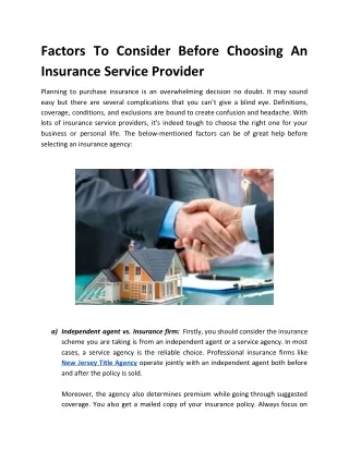 factors to consider before choosing an insurance