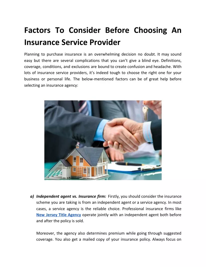 factors to consider before choosing an insurance