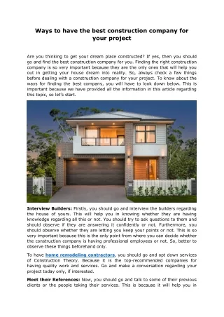 ways to have the best construction company
