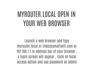 myrouter.local login Linksys smart wifi Login
