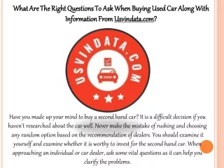 What Are The Right Questions To Ask When Buying Used Car Along With Information From Usvindata.com?