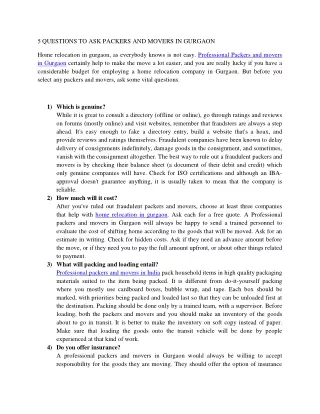 5 questions to ask packers and movers in gurgaon