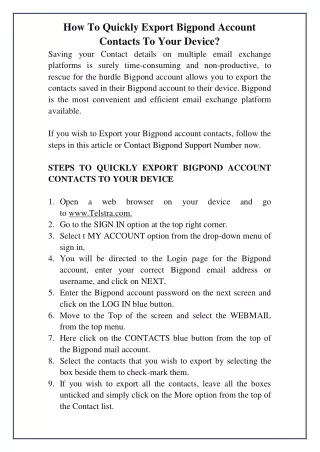 how to quickly export bigpond account contacts