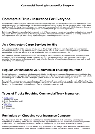 Commercial Truck Insurance For Everyone