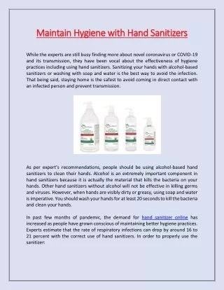 maintain hygiene with hand sanitizers maintain