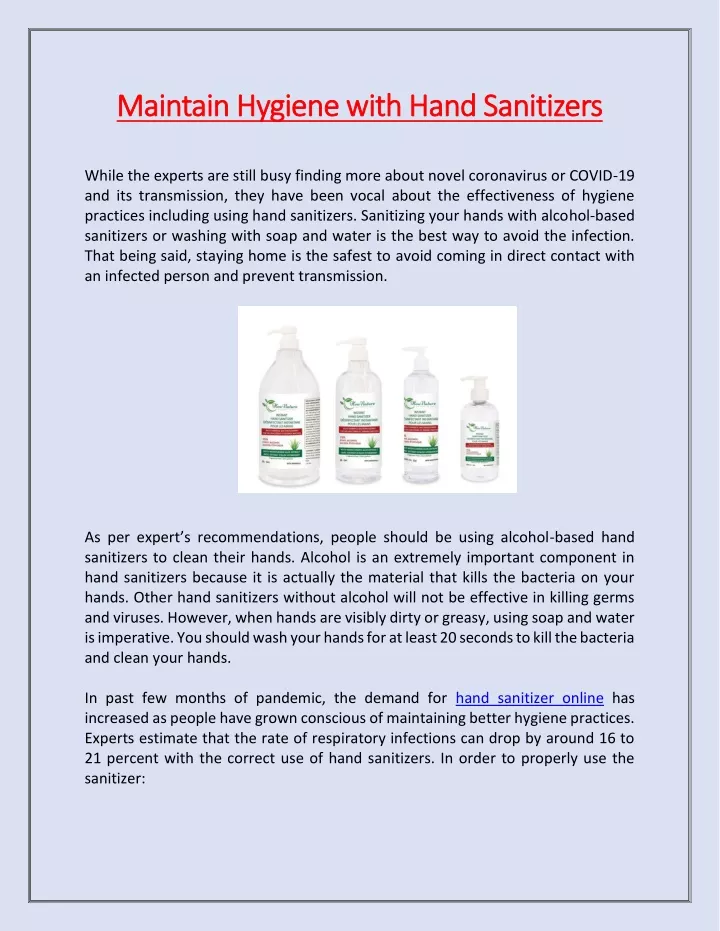 maintain hygiene with hand sanitizers maintain