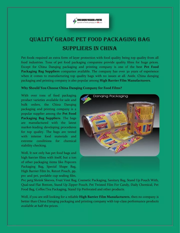 quality grade pet food packaging bag suppliers
