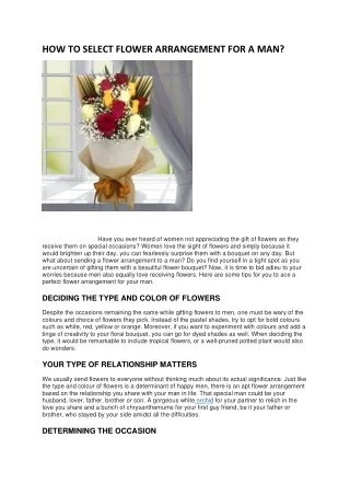 how to select flower arrangement for a man