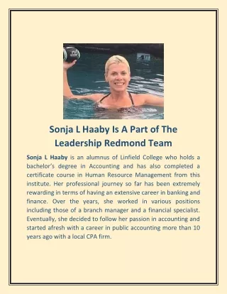 Sonja L Haaby Is A Part of The Leadership Redmond Team