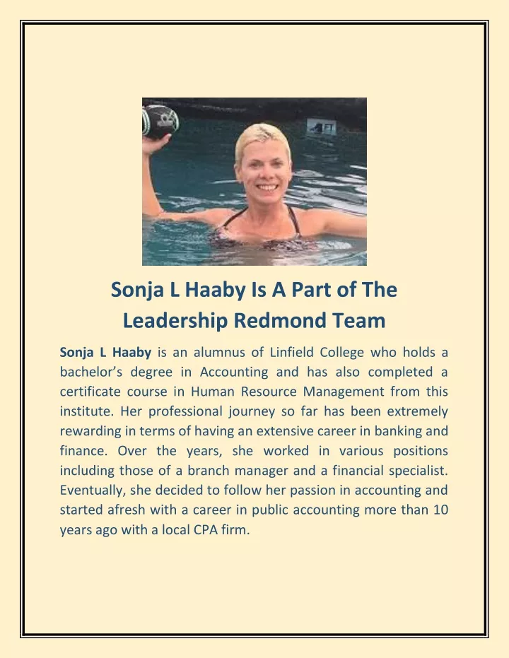 sonja l haaby is a part of the leadership redmond