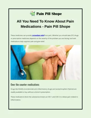 All You Need To Know About Pain Medications - Pain Pill Shope