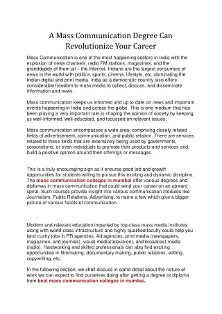 a mass communication degree can revolutionize