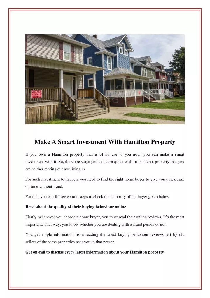 make a smart investment with hamilton property