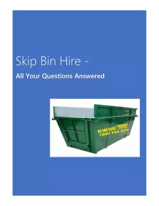 Skip Bin Hire – All Your Questions Answered