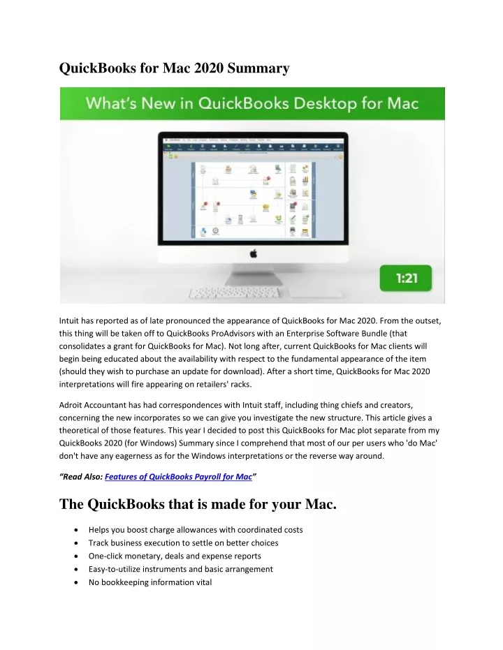 quickbooks for mac 2020 summary