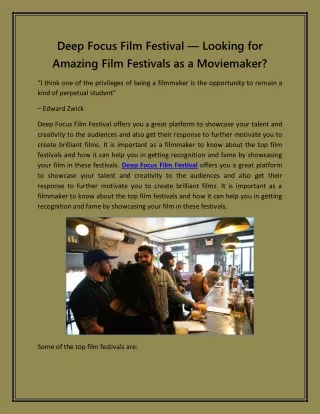 Deep Focus Film Festival - Looking for Amazing Film Festivals as a Moviemaker