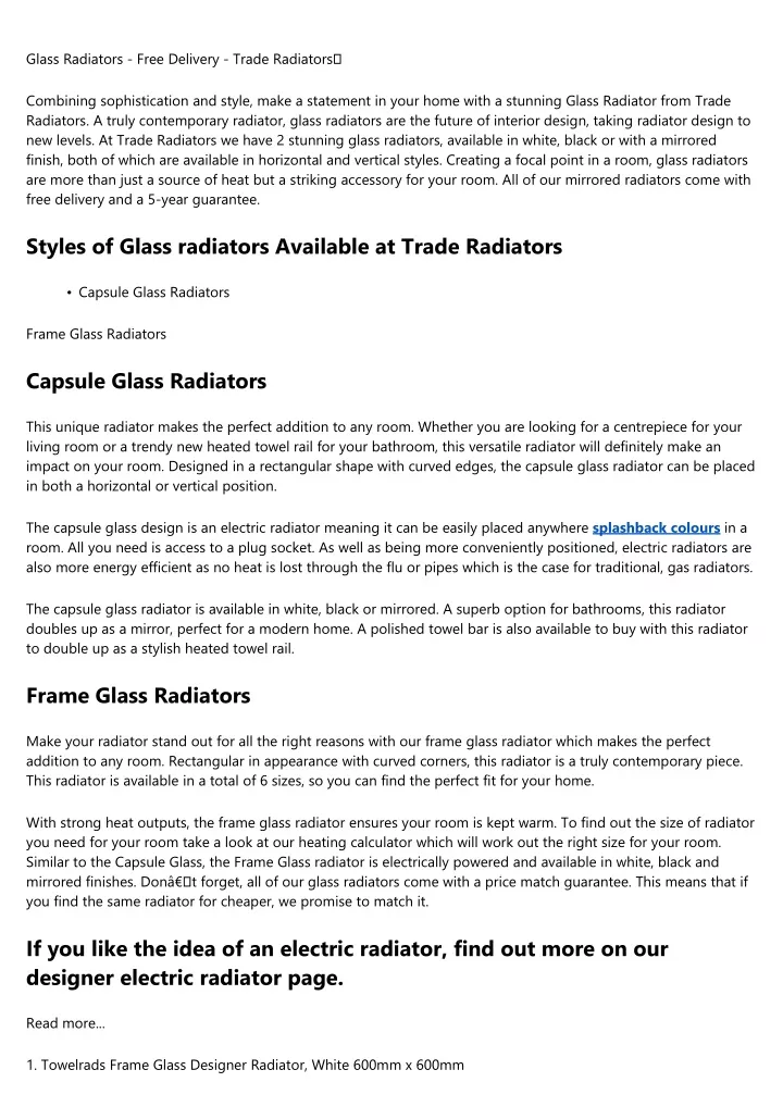 glass radiators free delivery trade radiators