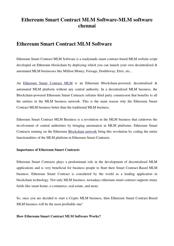 ethereum smart contract mlm software mlm software