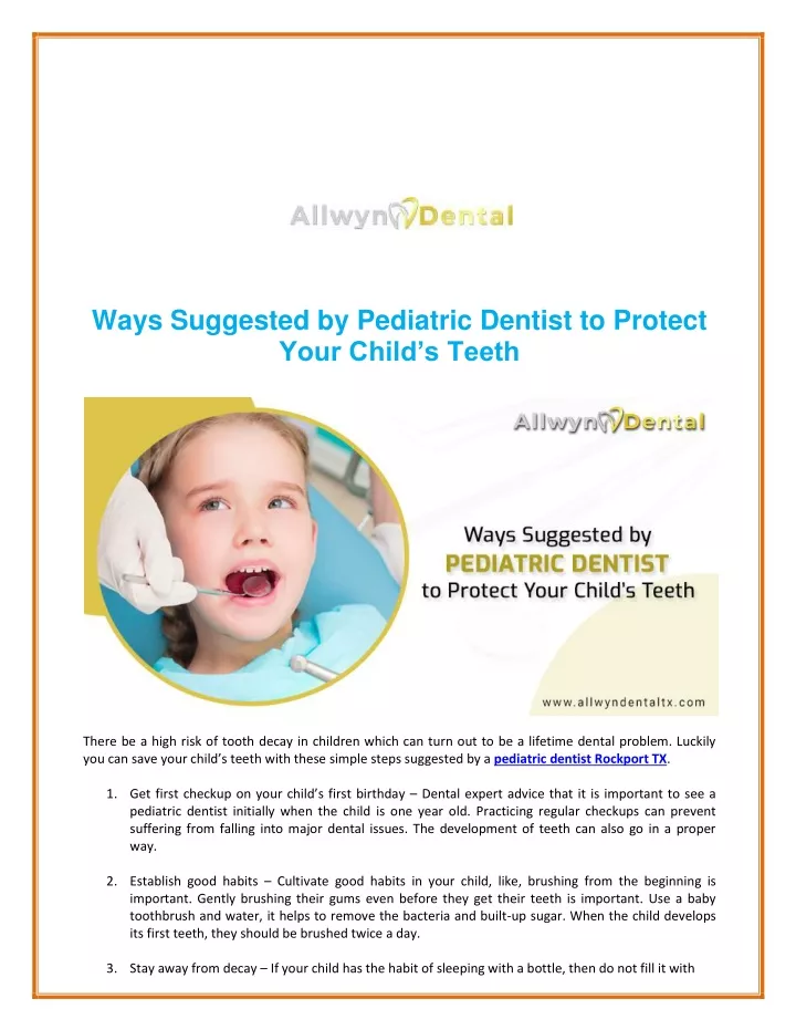 ways suggested by pediatric dentist to protect
