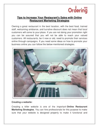 Tips to Increase Your Restaurant's Sales with Online Restaurant Marketing Strategies